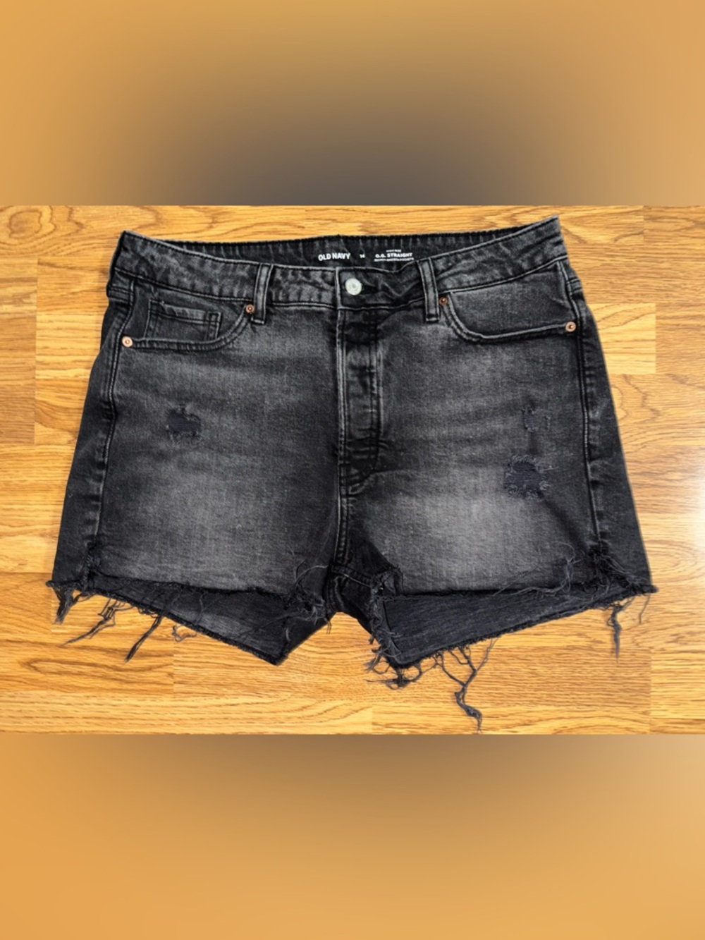Old Navy Shorts Women's Sz 14 Black High Rise OG Straight Raw Cut Off 10/2022